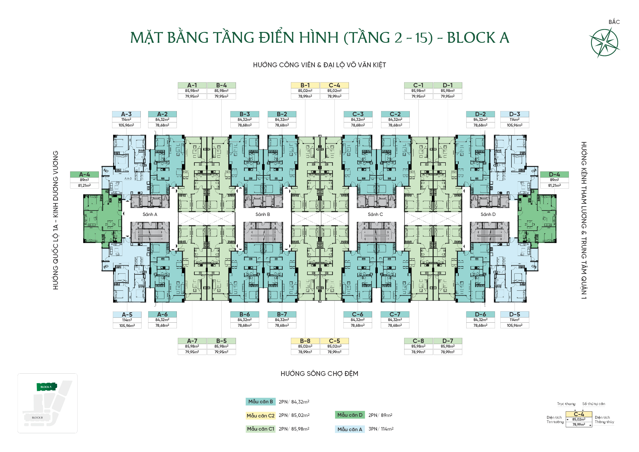 Mặt bằng tầng điển hình (Tầng 2-15) Block A